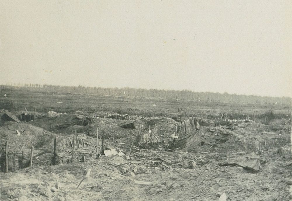 A view of partly destroyed dugouts and trenches at La Basseville.